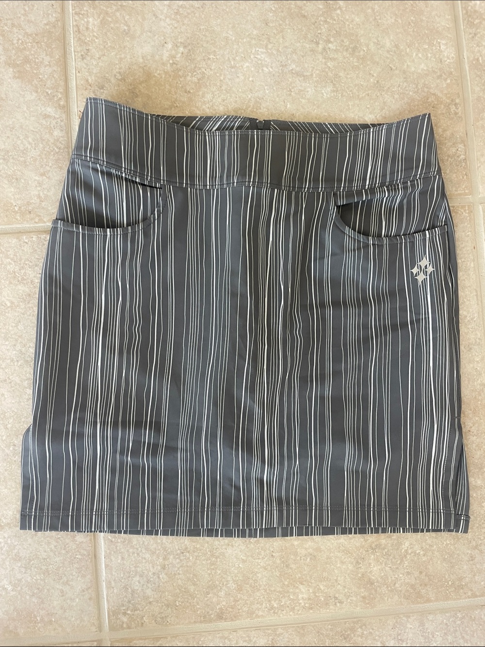 Striped gray & White Pocket Skirt with built in shorts.  Athletic.